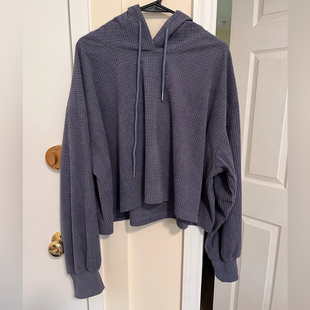 Cider Blue Textured Cropped Hoodie